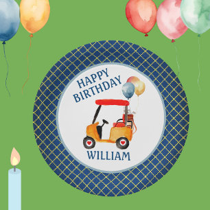 Boy Golf Theme Blue Red Yellow Personalized Paper Plates