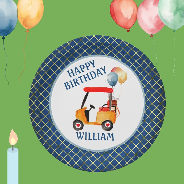 Boy Golf Theme Blue Red Yellow Personalized   Paper Plates (Creator Uploaded)