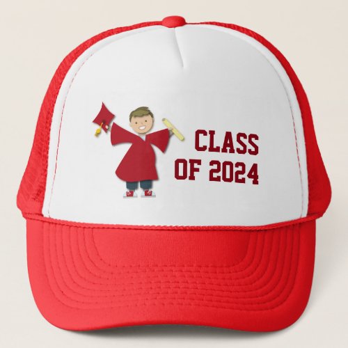 Boy Grad Maroon Class of 2024 Cartoon Trucker Hat