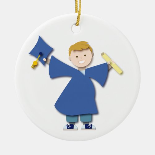 Boy Graduate Blue Cap  Gown Class of 2024 Ceramic Ornament