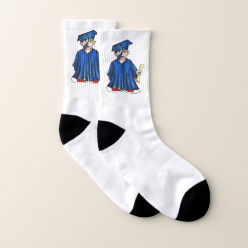 Boy Graduate Blue Cap Gown Diploma Graduation Socks