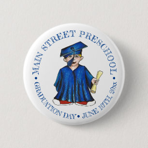 Boy Graduate Blue Cap Preschool Graduation Button