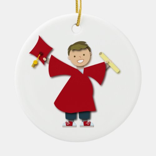Boy Graduate Maroon Cap and Gown Class of 2024 Ceramic Ornament
