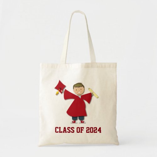 Boy Graduate Maroon Cap and Gown Class of 2024 Tote Bag