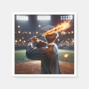 Boy Graduate Swinging a Flaming Baseball Bat Napkins
