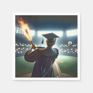 Boy Graduate Swinging a Flaming Baseball Bat Napkins