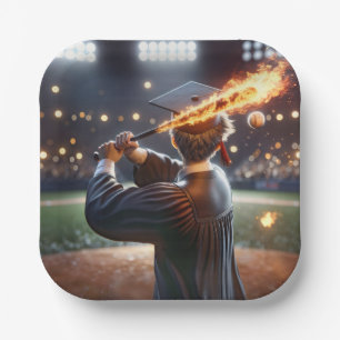 Boy Graduate Swinging a Flaming Baseball Bat Paper Plates