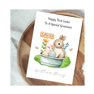 Boy Grandson First Easter Bunny Rabbit Card