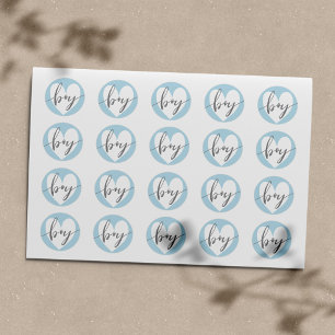 "Boy" Gray White Baby Blue Heart Classic Round Sticker