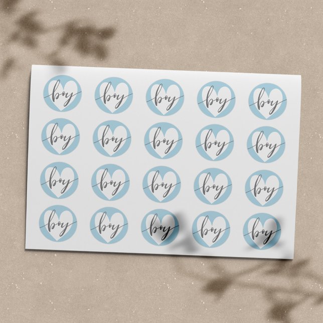 "Boy" Gray White Baby Blue Heart Classic Round Sticker (Creator Uploaded)