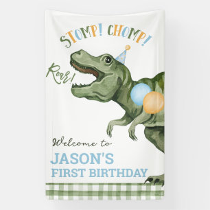 Boy Green Dinosaur 1st Birthday Welcome Banner