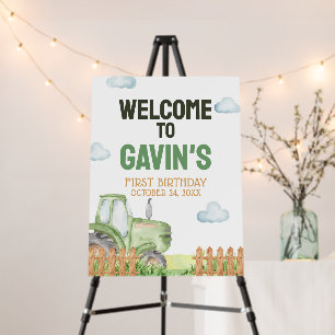 Boy Green Tractor Birthday Party Welcome Sign