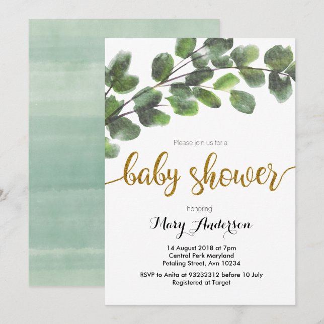 Boy Greenery Baby Shower Invitation (Front/Back)
