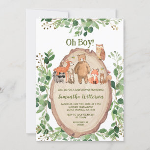  Boy Greenery Forest Animals Baby Shower  Invitation