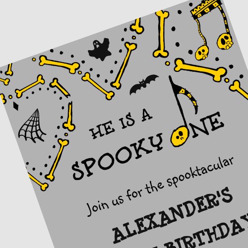 Boy Grey Skull Spooky Halloween 1st birthday Invitation