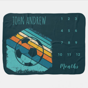 Boy Grungy Soccer Ball Colorful Sport Milestone Baby Blanket