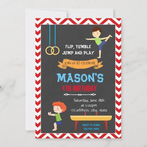 Boy gymnastic birthday invitation