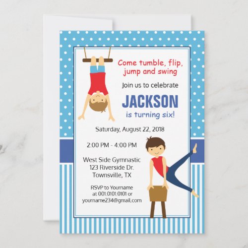 Boy Gymnastic Birthday Party Invitation