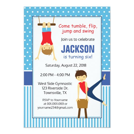 Boy Gymnastic Birthday Party Invitation | Zazzle.com