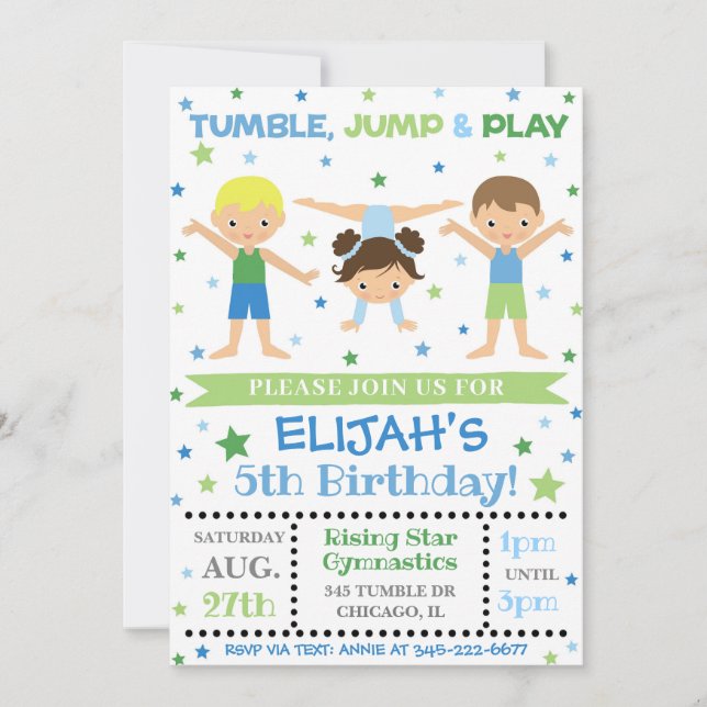 Boy Gymnastics Invitation | Gymnastics Birthday (Front)
