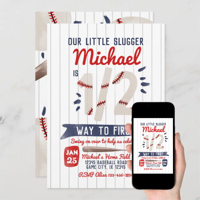 Boy Half Birthday Baseball Party Invitation | Zazzle