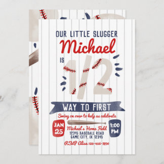 Boy Half Birthday Baseball Party Invitation