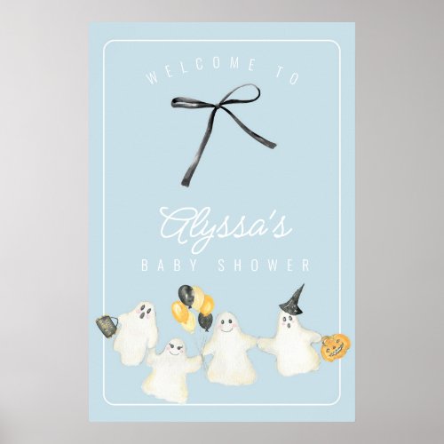 Boy Halloween Ghost and Black Bow Baby Shower Poster