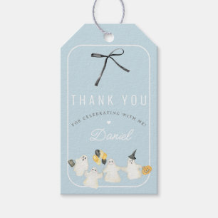 Boy Halloween Ghost and Black Bow Birthday Party Gift Tags