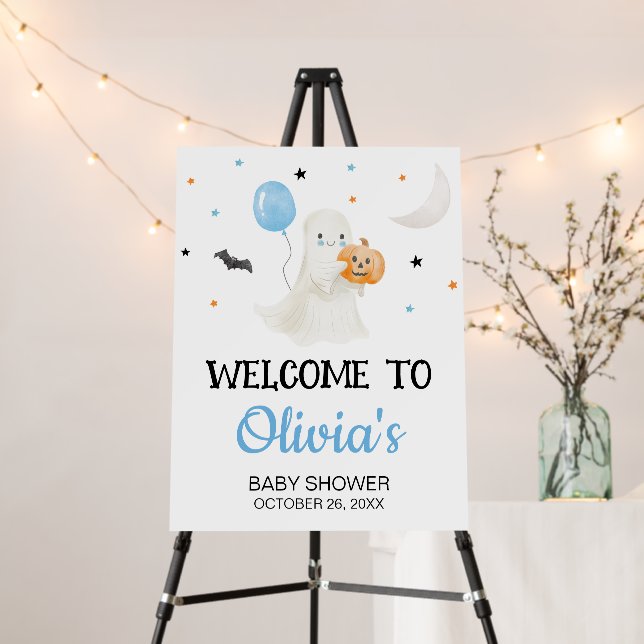 Boy Halloween Little Boo Almost Due Welcome Sign (In Situ (Stand))