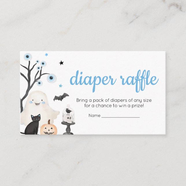 Boy Halloween Little Boo Baby Shower Diaper Raffle Enclosure Card (Front)