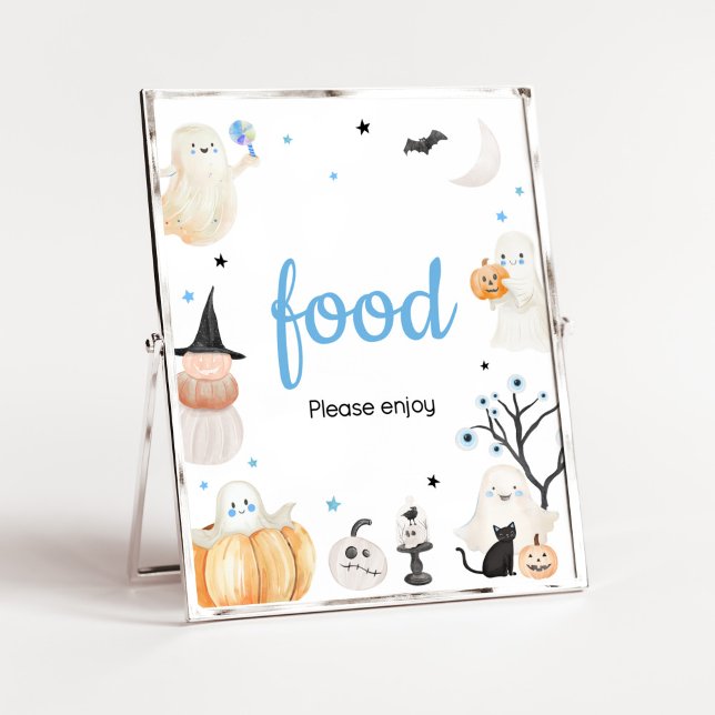 Boy Halloween Little Boo Baby Shower Food Poster (A Little Boo Baby Shower Food Sign)