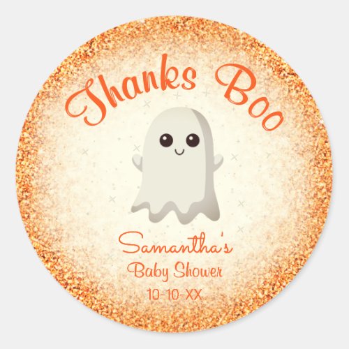 Boy Halloween Little Boo Baby Shower Thank You Classic Round Sticker