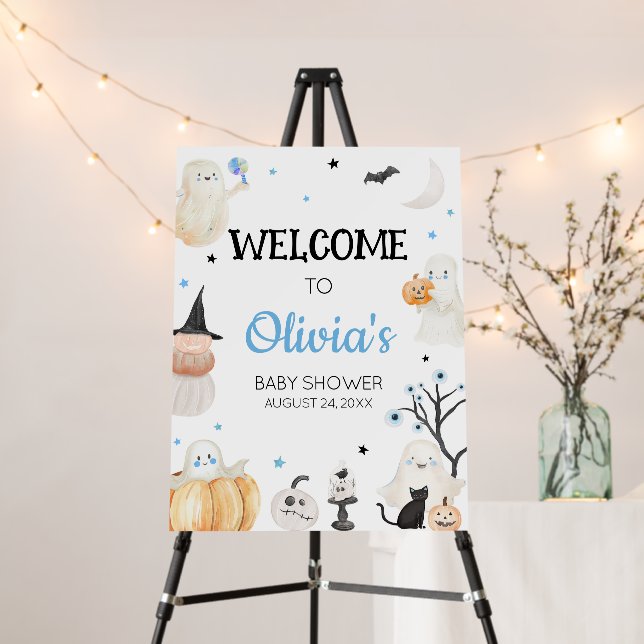 Boy Halloween Little Boo Baby Shower Welcome Sign (In Situ (Stand))