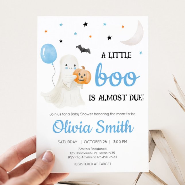 Boy Halloween Little Boo is Almost Due Baby Shower Invitation (A Little Boo Baby Shower Invitation)