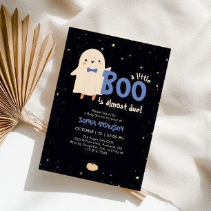 Boy Halloween Little Boo Is Due Baby Shower Invitation