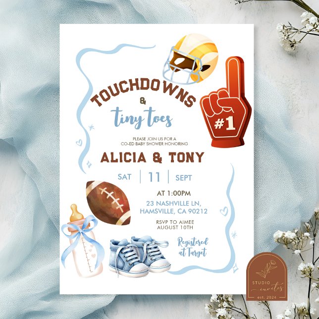 Boy Hand Drawn Quirky Touchdown and Tiny Toes Invitation (Creator Uploaded)
