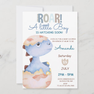 Boy Hatching Soon Dinosaur Baby Shower Invitation