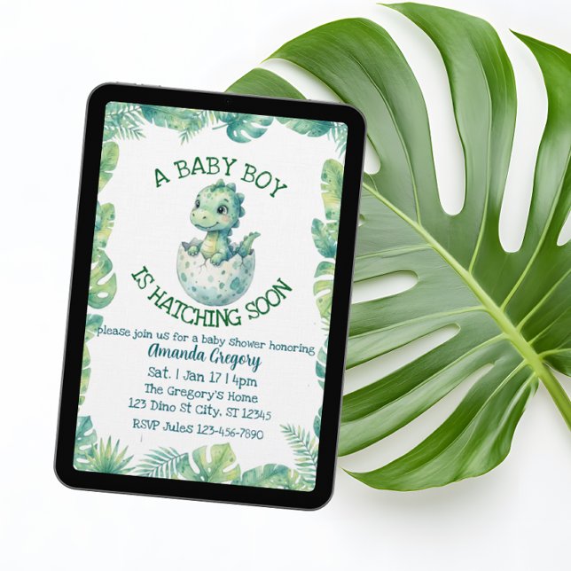 Boy Hatching Soon, Green Dino Baby Shower Invitation (Creator Uploaded)
