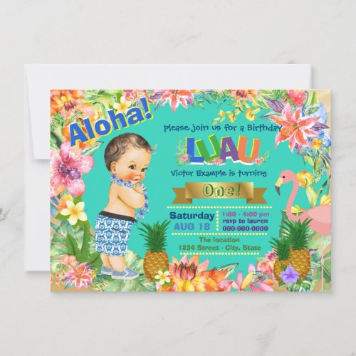 Boy Hawaiian Luau Birthday Party Invitation