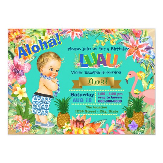 Boy Hawaiian Luau Birthday Party Invitation Zazzle Com