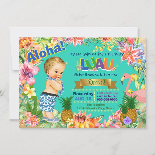 Boy Hawaiian Luau Birthday Party Invitation (Front)