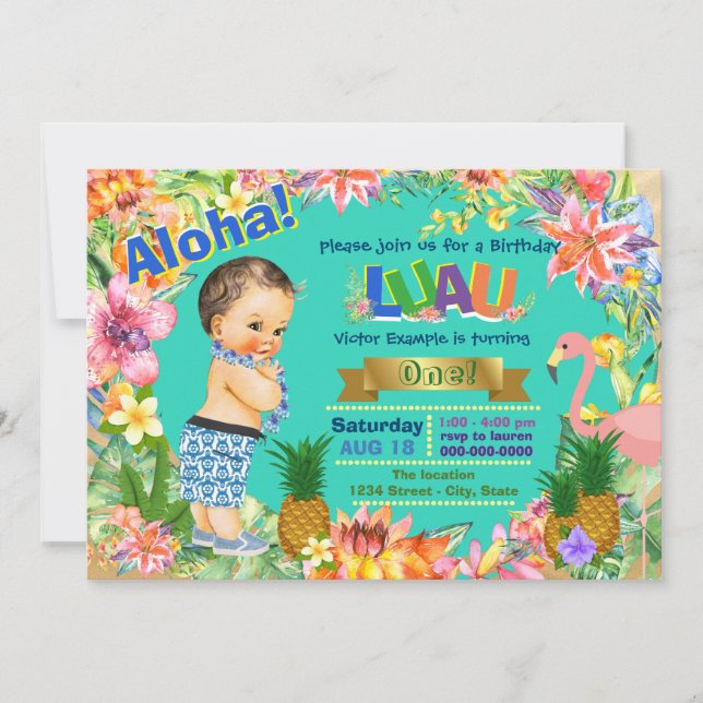 Boy Hawaiian Luau Birthday Party Invitation (Front)