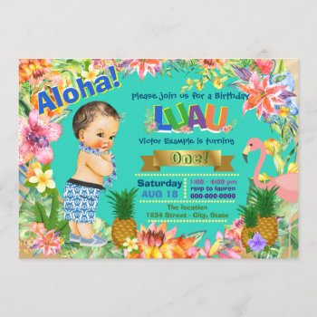 Boy Hawaiian Luau Birthday Party Invitation by InvitationCentral at Zazzle