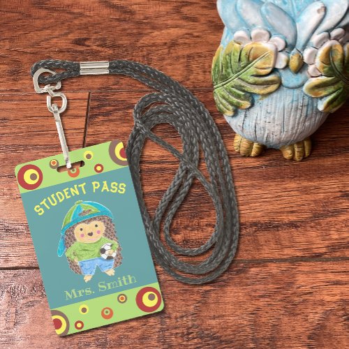 Boy hedgehog student hall pass badge