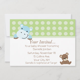 Boy Hippo Baby Shower Invitation
