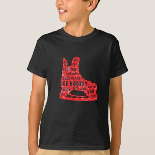Boy hockey player T_shirt _ red skate with words