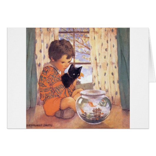 Boy holding a Black cat, Jessie Willcox Smith Cards (Front Horizontal)