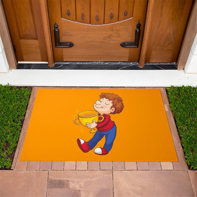 Boy Holding Golden Trophy Award Winner Doormat (Creator Uploaded)