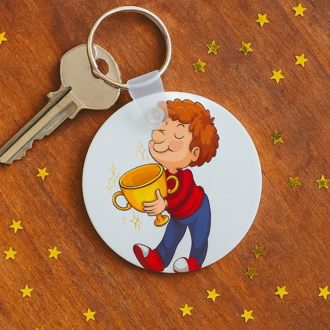 Boy Holding Golden Trophy Award Winner Keychain (Creator Uploaded)