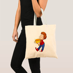 Boy Holding Golden Trophy Award Winner Tote Bag
